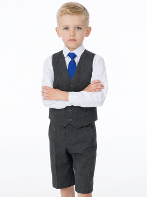 Boys 4 Piece Grey Herringbone Short Set Tweed Suit