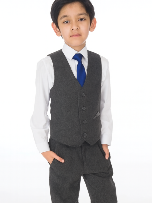 Boys 4 Piece Grey Herringbone Short Set Tweed Suit