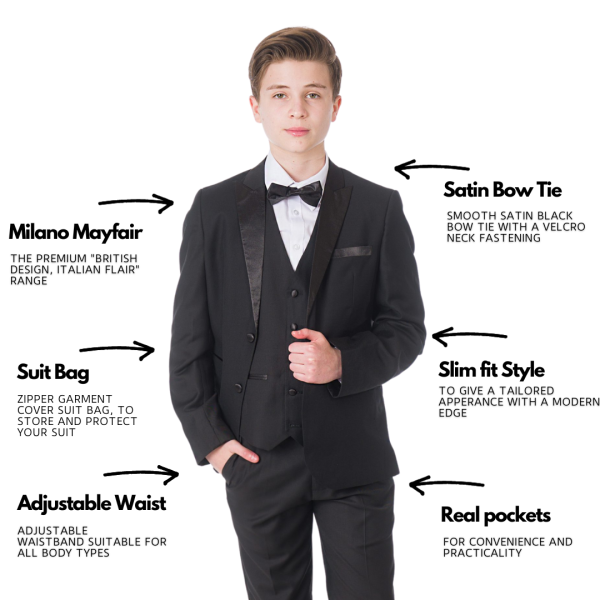 Baby Boys Suits Boys 5 Piece Black Tuxedo Suit Milano Mayfair