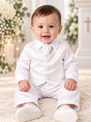4 Piece White Romeo Christening Suit