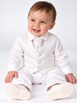 4 Piece Leo Christening Suit in White
