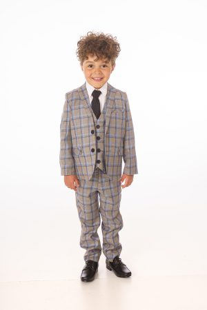 Baby Boys 5 Piece Grey Check Suit