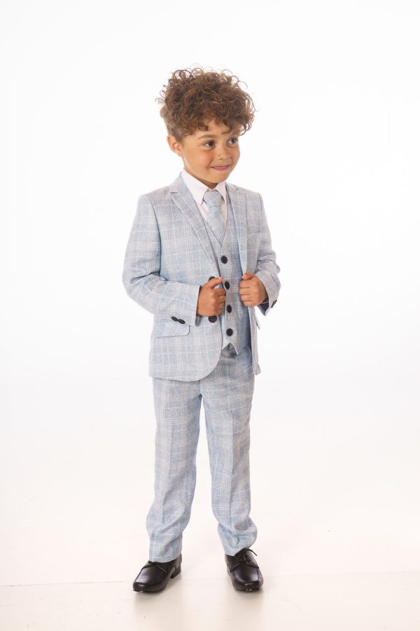 Baby Boys Suits Boys 5 Piece Light Blue Check Suit