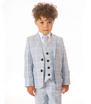 Baby Boys 5 Piece Light Blue Check Suit
