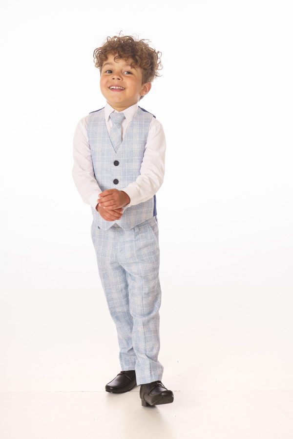 Baby Boys Suits Baby Boys 5 Piece Light Blue Check Suit