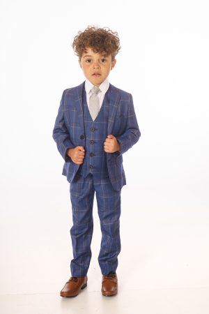 Baby Boys 5 Piece Navy/White Check Suit