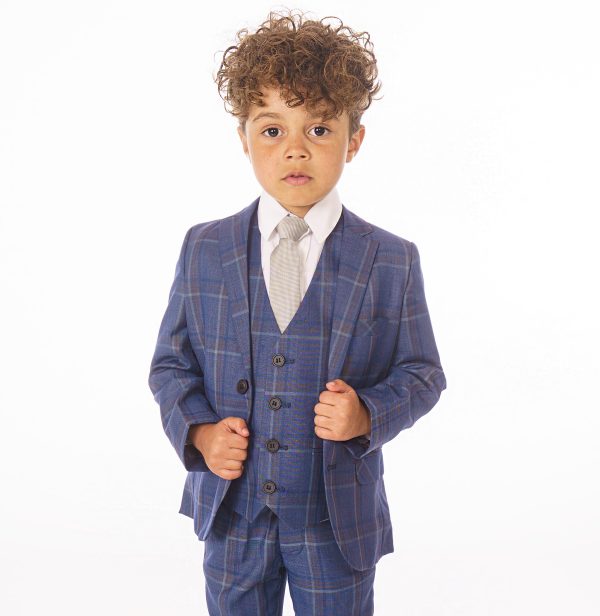 Baby Boys Suits Baby Boys 5 Piece Navy/White Check Suit