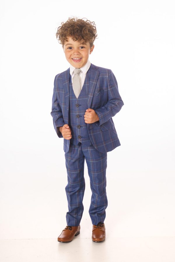Baby Boys Suits Baby Boys 5 Piece Navy/White Check Suit