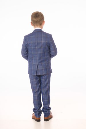 Boys 5 Piece Navy/White Check Suit