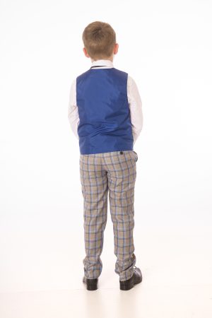 Boys 4 Piece Grey/Blue Check Suit