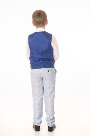Boys 5 Piece Light Blue Check Suit