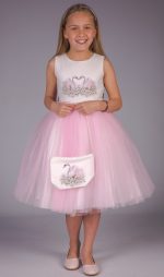 Clearance Items Girls White and Pink Swan dress