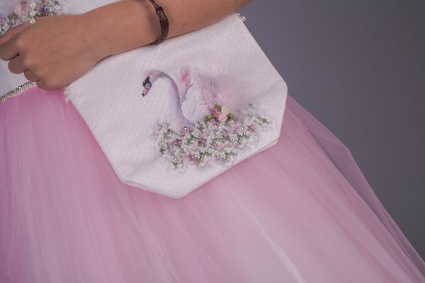 Uncategorised Girls White and Pink Swan dress