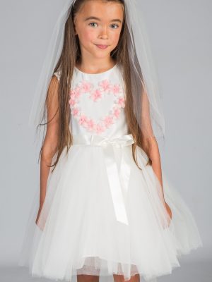 EXTENDED SALE Girls White/Pink Flower Hearts with Veil