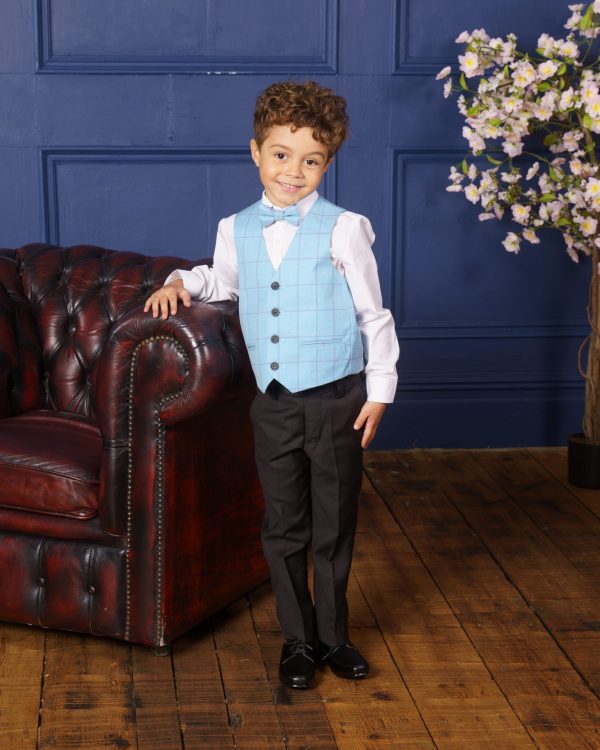 Baby Boys Suits Baby Boys 4 Piece Aqua Check Suit Milano Mayfair