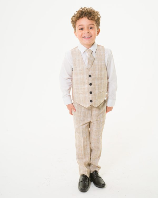 Baby Boys Suits Baby Boys 4 Piece Beige Check Suit Milano Mayfair