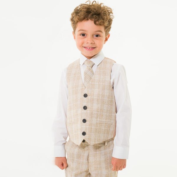 Baby Boys Suits Baby Boys 4 Piece Beige Check Suit