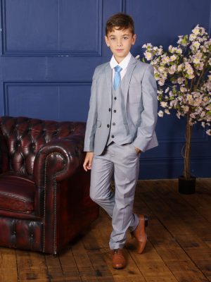 Boys 5 Piece Light Grey Suit Milano Mayfair