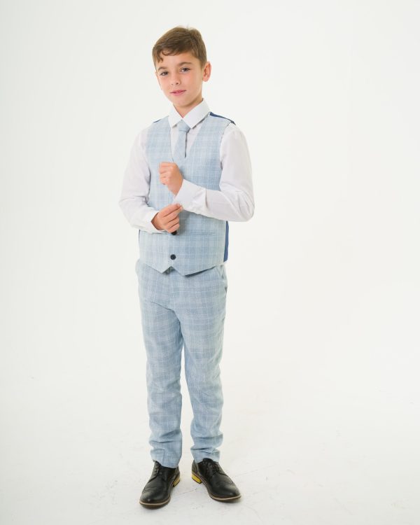 Baby Boys Suits Boys 4 Piece Light Blue Check Suit Milano Mayfair
