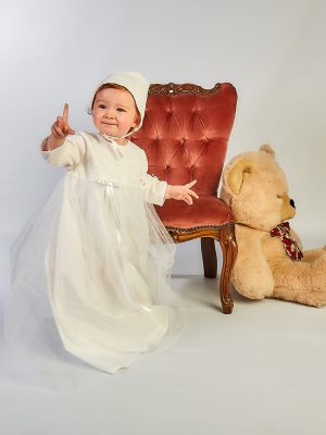 EXTENDED SALE Baby Girls Long Christening Gown with Bonnet