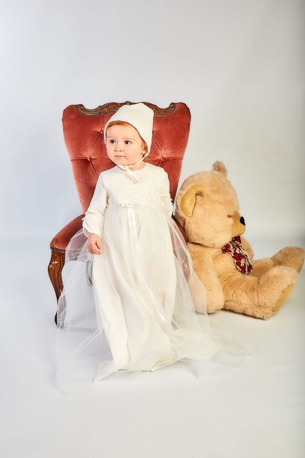 EXTENDED SALE Baby Girls Embroidered Long Christening Gown with Bonnet