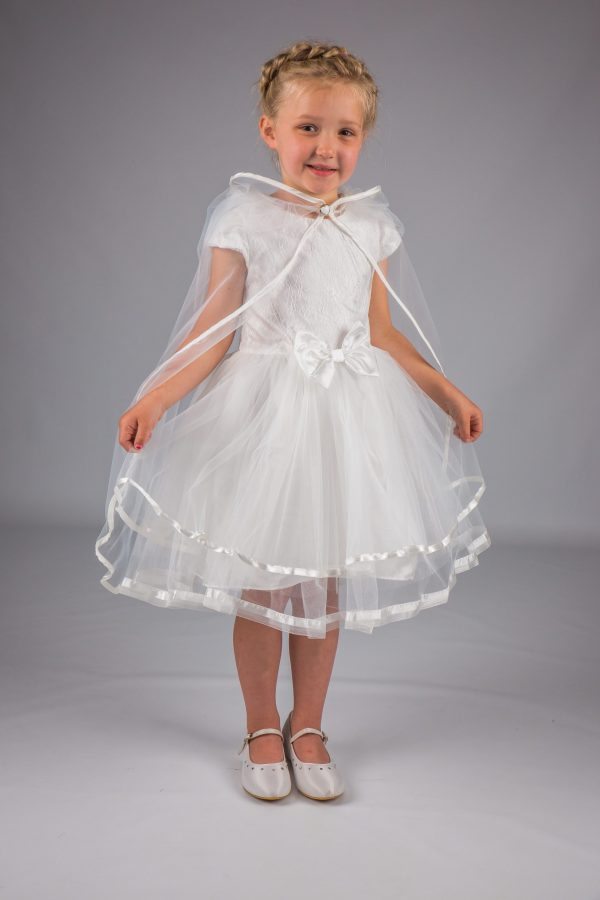 EXTENDED SALE Girls White Lace Cape Dress