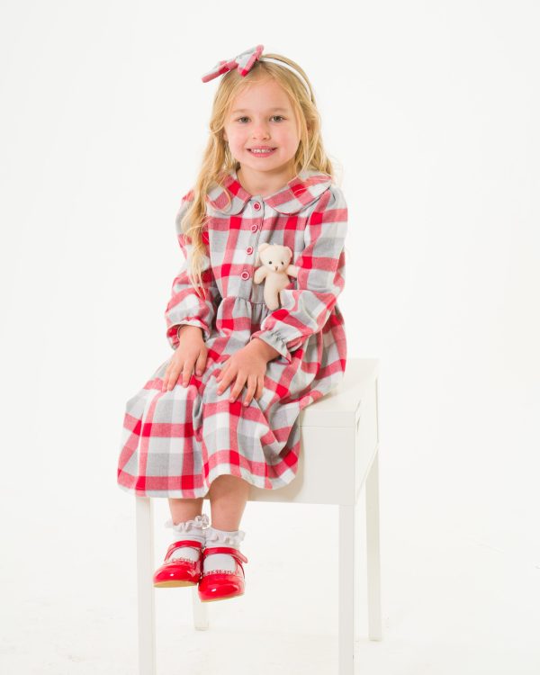 Baby Girls Dresses Girls Red and Grey Tartan Dress with Teddy