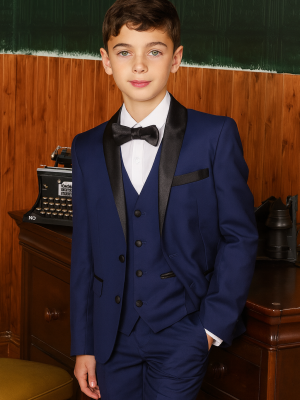 Boys 5 Piece Navy Tuxedo Suit Milano Mayfair