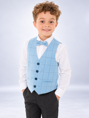 Baby Boys 4 Piece Aqua Check Suit Milano Mayfair