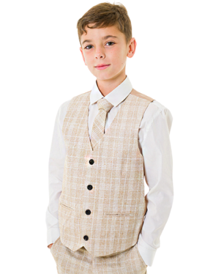Baby Boys Suits Baby Boys 4 Piece Beige Check Suit Milano Mayfair