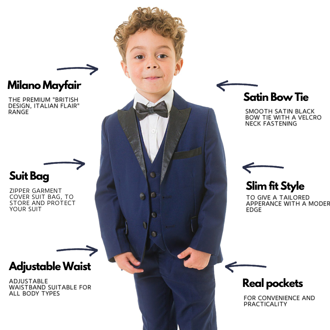 T.O. COLLECTION Boys Slim Fit Microfiber Blend Navy Design Suit - T2A6015S  - Boytique %