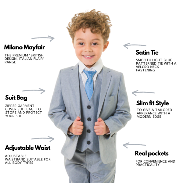 Baby Boys Suits Baby Boys 5 Piece Light Grey Suit Milano Mayfair