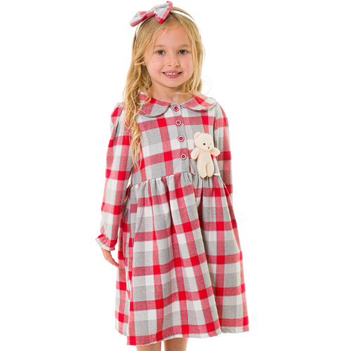 Baby Girls Dresses Girls Red and Grey Tartan Dress with Teddy