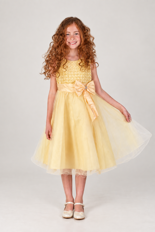 Girls Sparkle Bow Dress Gold