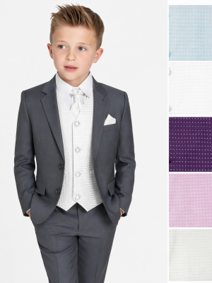 Boys 5 piece Grey/Diamond waistcoat suit, choice of 5 colours