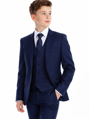 Boys Navy Check Suit Spencer
