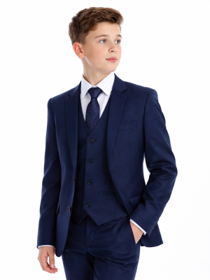 Boys Navy Check Suit Spencer