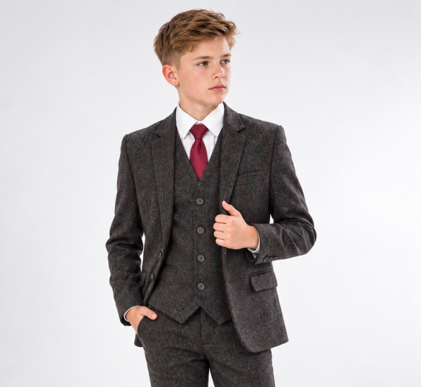 Young Gentleman in a Charcoal Tweed Suit