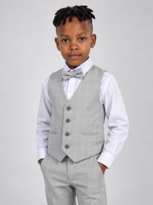 Boys 4 Piece Check Suit Grey Esam