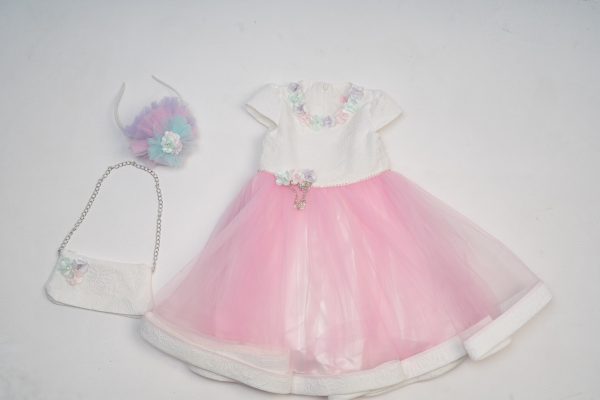 Girls Girls Pink Diamante Flower Dress With Bag and Headband