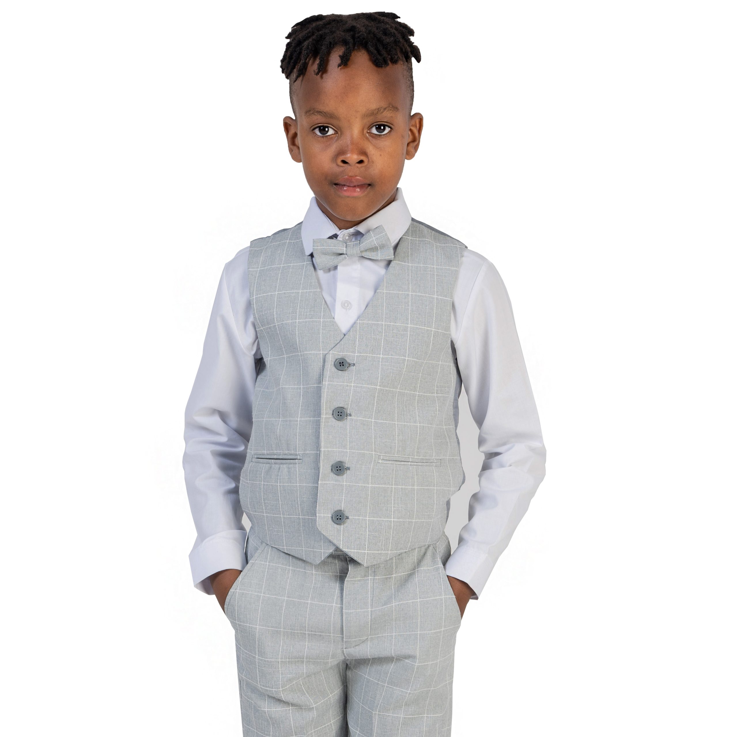 Boys 4 Piece Check Suit Grey Esam – Occasionwear for Kids