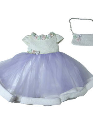 Girls Girls Lilac Diamante Flower Dress With Bag