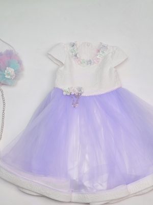 Girls Girls Lilac Diamante Flower Dress With Bag and Headband
