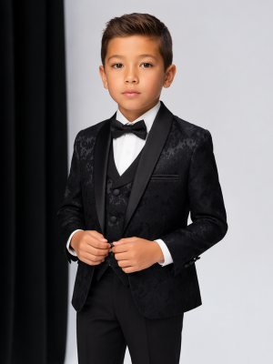 Boys Navy Tuxedo Suit Paisley Jacket