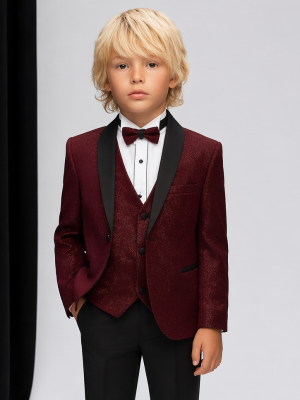 Boys Wine Tuxedo Suit Glitter Jacket