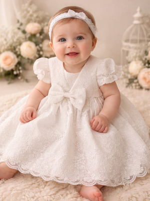 Baby Girls Queen White Christening Dress