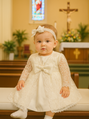 Baby Girls Rita White Christening Dress Set