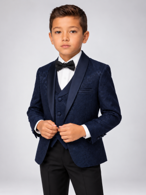 Boys Navy Tuxedo Suit Paisley Jacket
