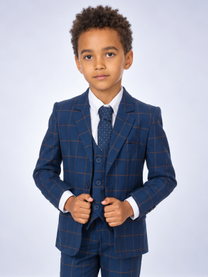 Boys Navy Check Suit Robert