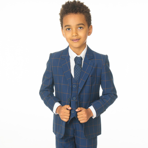 Boys Boys Navy Check Suit Robert